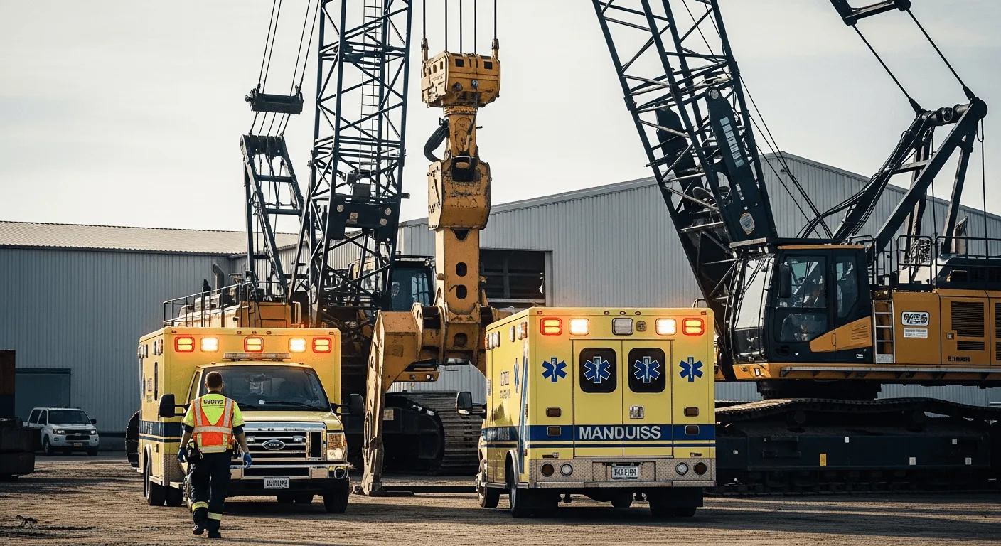 EMS responder and ambulance at industrial site