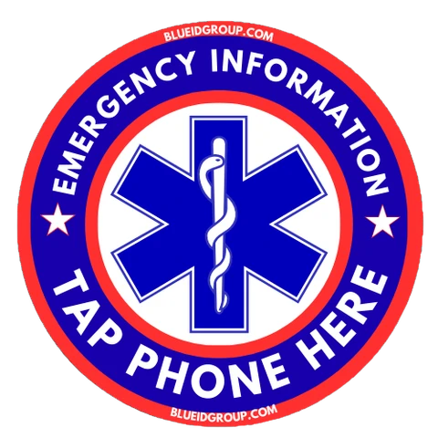 BlueID NFC emergency identification tag — tap phone here